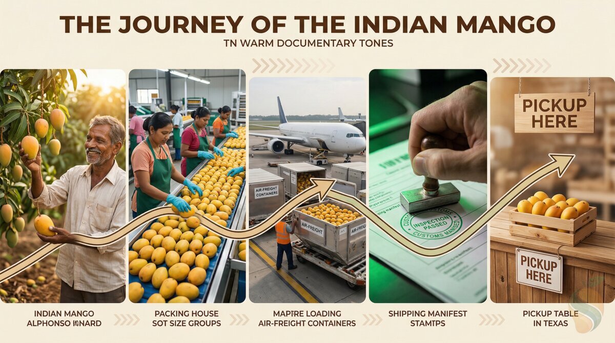 Journey of Indian mango from farm to Texas pickup